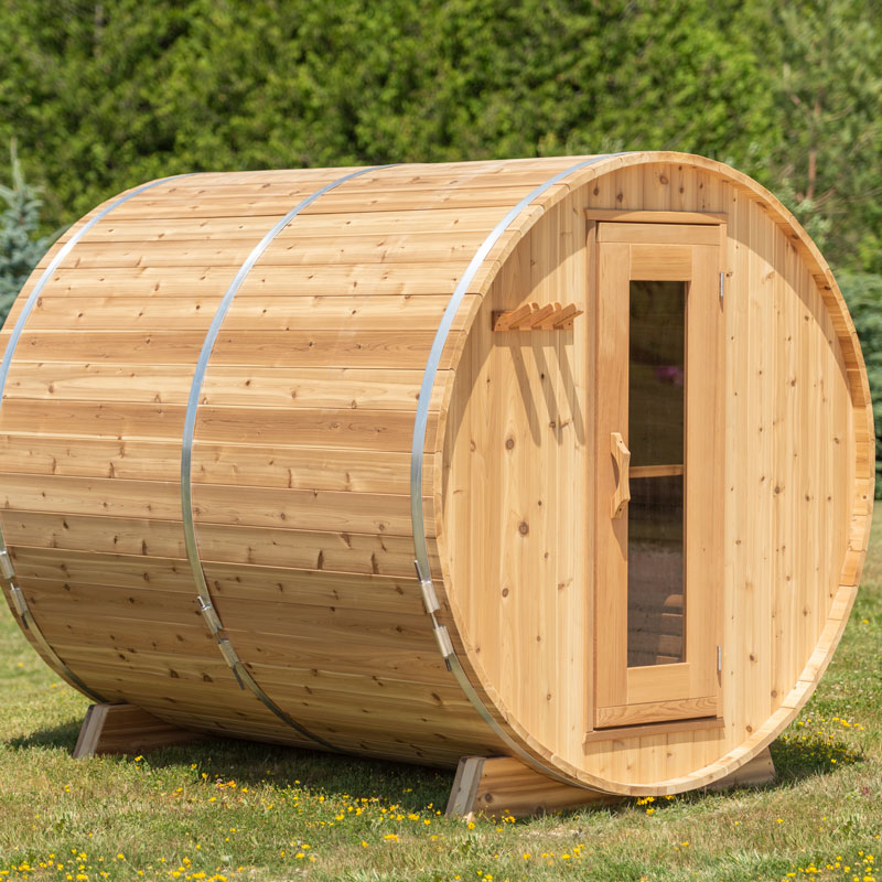 panoramic view cedar barrel sauna