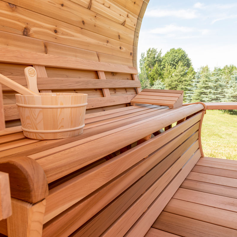 panoramic view cedar barrel sauna